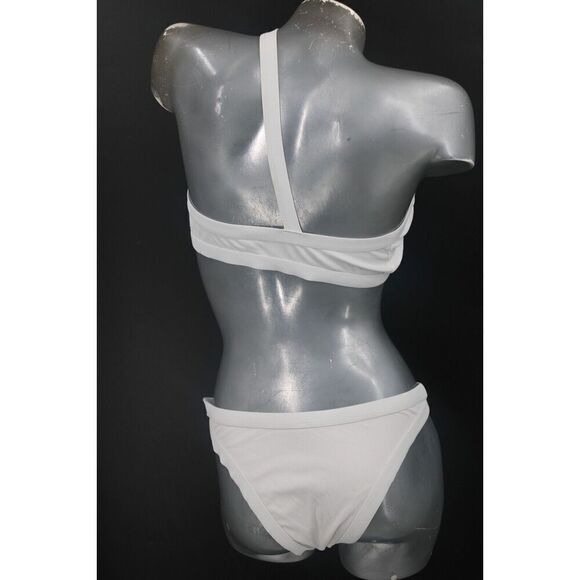 Gnash One Shoulder White Ribbed Bikini Top Sz 8 Bottom Sz 6 Swimsuit - Picture 5 of 16